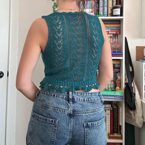 Teal crochet Sleeveless Top - Picture 4 of 4